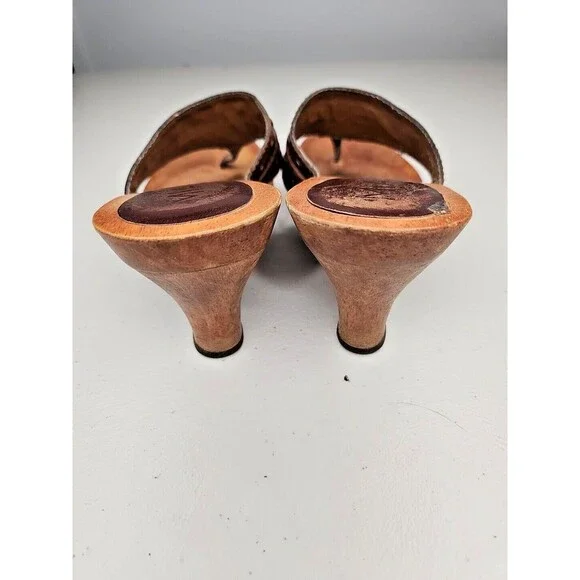 Vintage 90s y2k Bratz MIA Brown Leather Wood Sole Slides Heeled Sandals 7 EUC - Picture 4 of 8